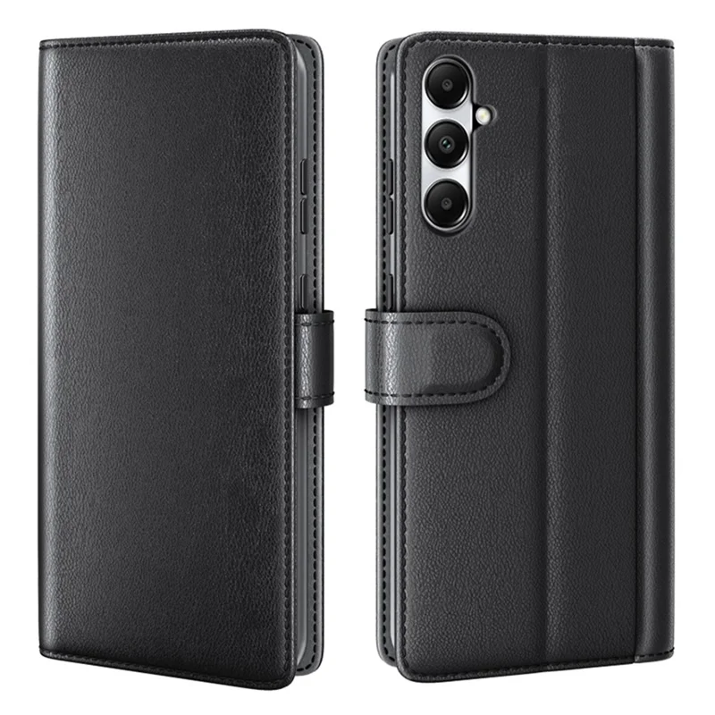 AMORUS pour Samsung Galaxy A05s 4G étui support motif texture de veau en cuir véritable et cuir synthétique étui portefeuille pour téléphone - Noir