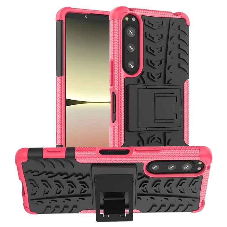 Für Sony Xperia 5 IV 5G Telefonhülle Hartpc+tpu-reifen Style Cooler, Robuster Kickstand Anti-schlupf-schockdcover - Rose