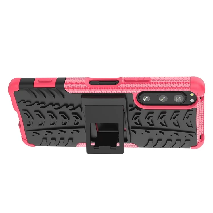 Für Sony Xperia 5 IV 5G Telefonhülle Hartpc+tpu-reifen Style Cooler, Robuster Kickstand Anti-schlupf-schockdcover - Rose