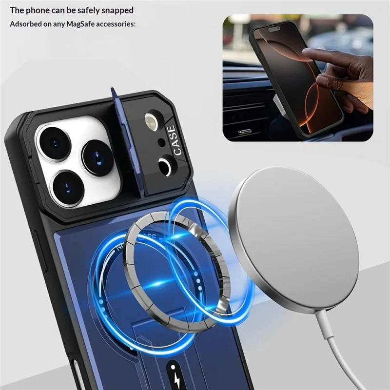 Compra em Volume para Capa com Suporte Ajustável para iPhone 17 Pro Compatível com MagSafe Capa para Telemóvel TPU + PC com Tampa Flip para Câmara - Rosa