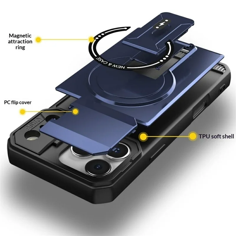 Compra em Volume para Capa com Suporte Ajustável para iPhone 17 Pro Compatível com MagSafe Capa para Telemóvel TPU + PC com Tampa Flip para Câmara - Rosa