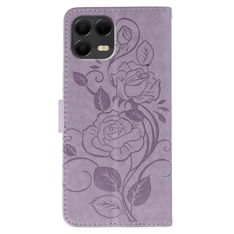 Étui pour T-Mobile Revvl 8 Pro, portefeuille avec support, motif imprimé de rose et papillon, housse en cuir PU - Violet