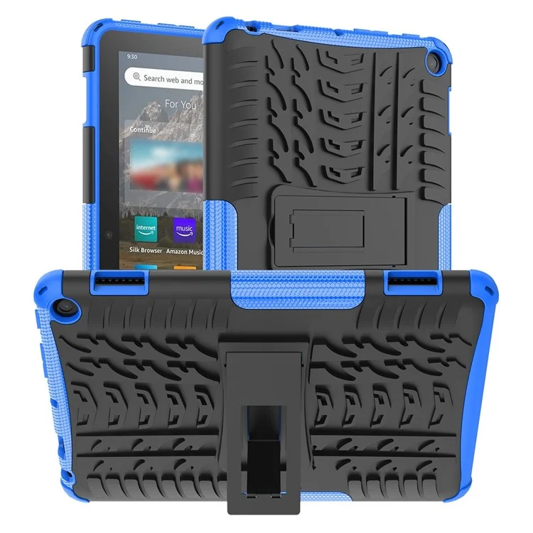 Für Amazon Fire HD 8 (2022) Cool Tire Muster Kickstand Hülle Hybrid PC + TPU Anti-drop-tablet-schutzabdeckung - Blau