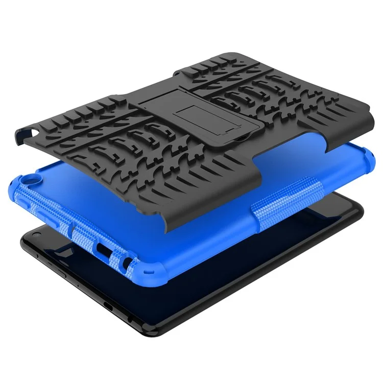 Für Amazon Fire HD 8 (2022) Cool Tire Muster Kickstand Hülle Hybrid PC + TPU Anti-drop-tablet-schutzabdeckung - Blau