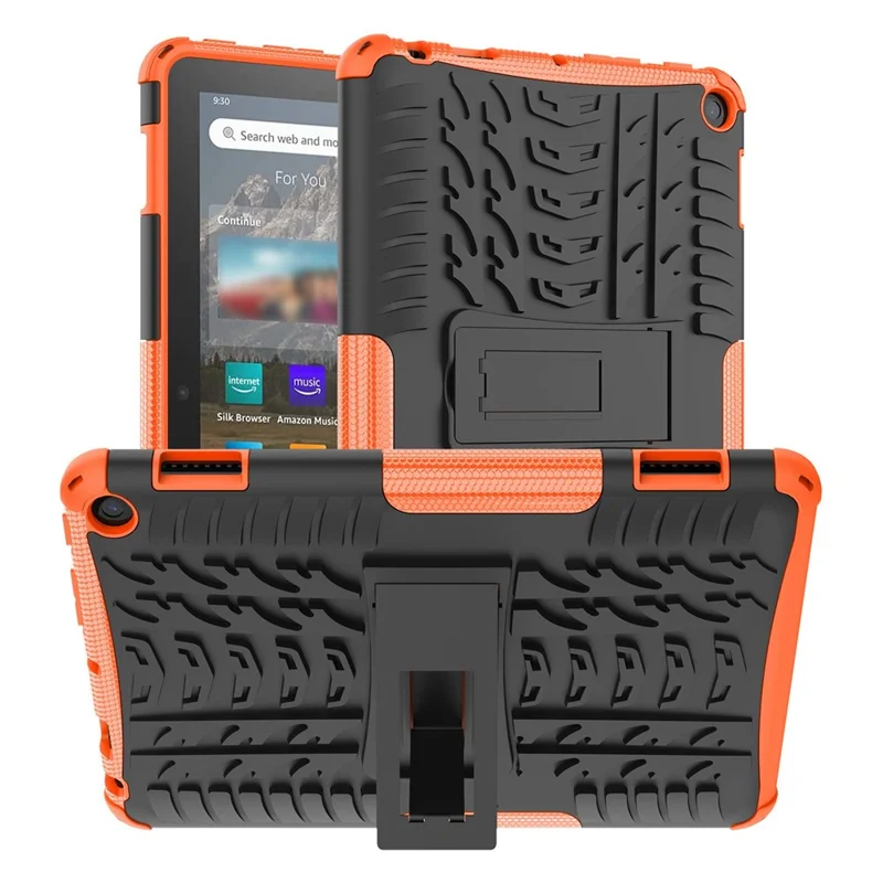 For Amazon Fire HD 8 (2022) Cool Tyre Pattern Kickstand Case Hybrid PC + TPU Anti-drop Tablet Protective Cover - Orange
