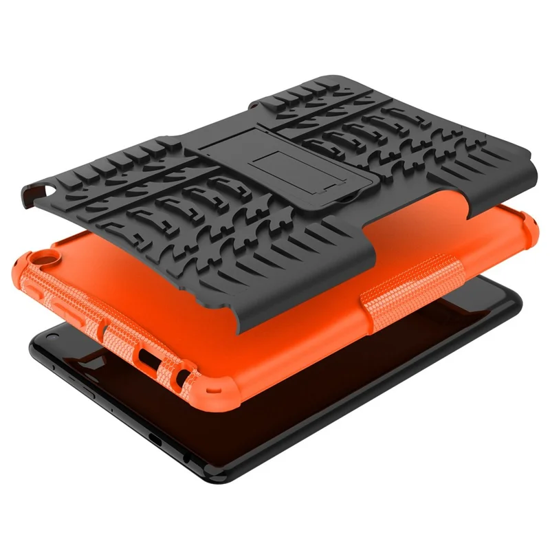 For Amazon Fire HD 8 (2022) Cool Tyre Pattern Kickstand Case Hybrid PC + TPU Anti-drop Tablet Protective Cover - Orange