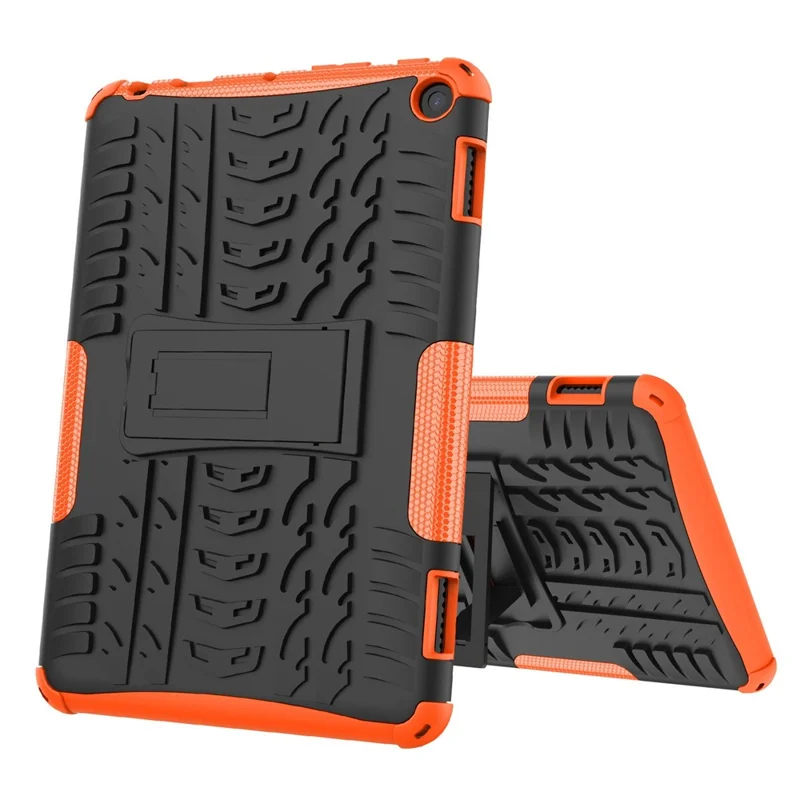 For Amazon Fire HD 8 (2022) Cool Tyre Pattern Kickstand Case Hybrid PC + TPU Anti-drop Tablet Protective Cover - Orange