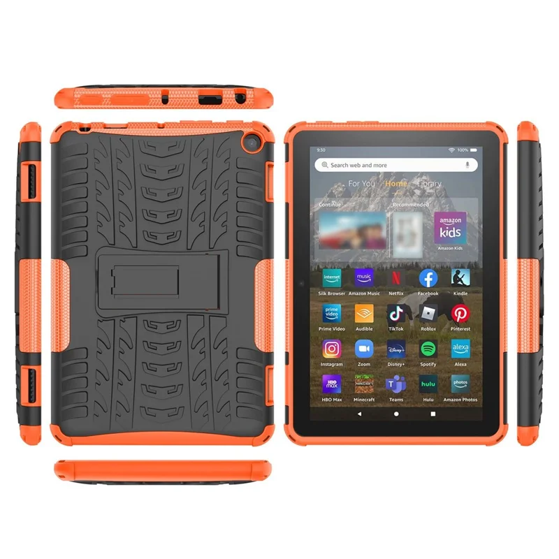 For Amazon Fire HD 8 (2022) Cool Tyre Pattern Kickstand Case Hybrid PC + TPU Anti-drop Tablet Protective Cover - Orange