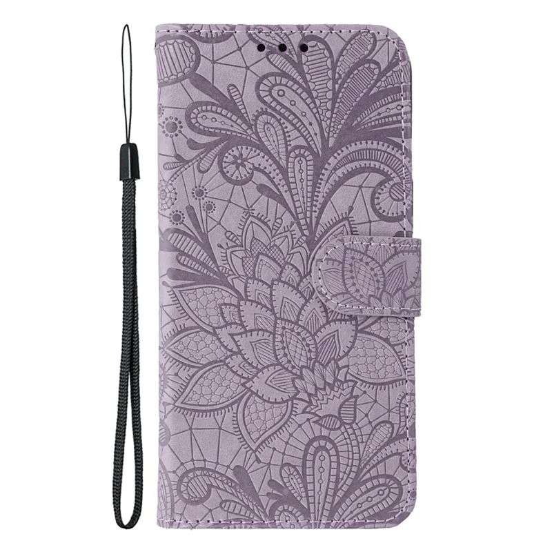 For T-Mobile Revvl 8 Pro Case Lace Flowers PU Leather Flip Wallet Phone Cover - Purple