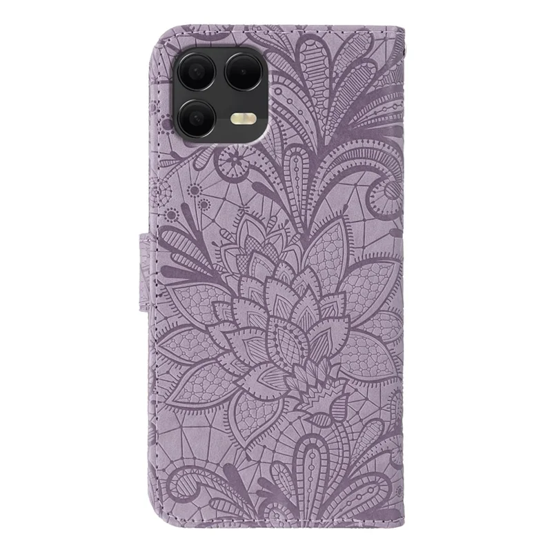 For T-Mobile Revvl 8 Pro Case Lace Flowers PU Leather Flip Wallet Phone Cover - Purple