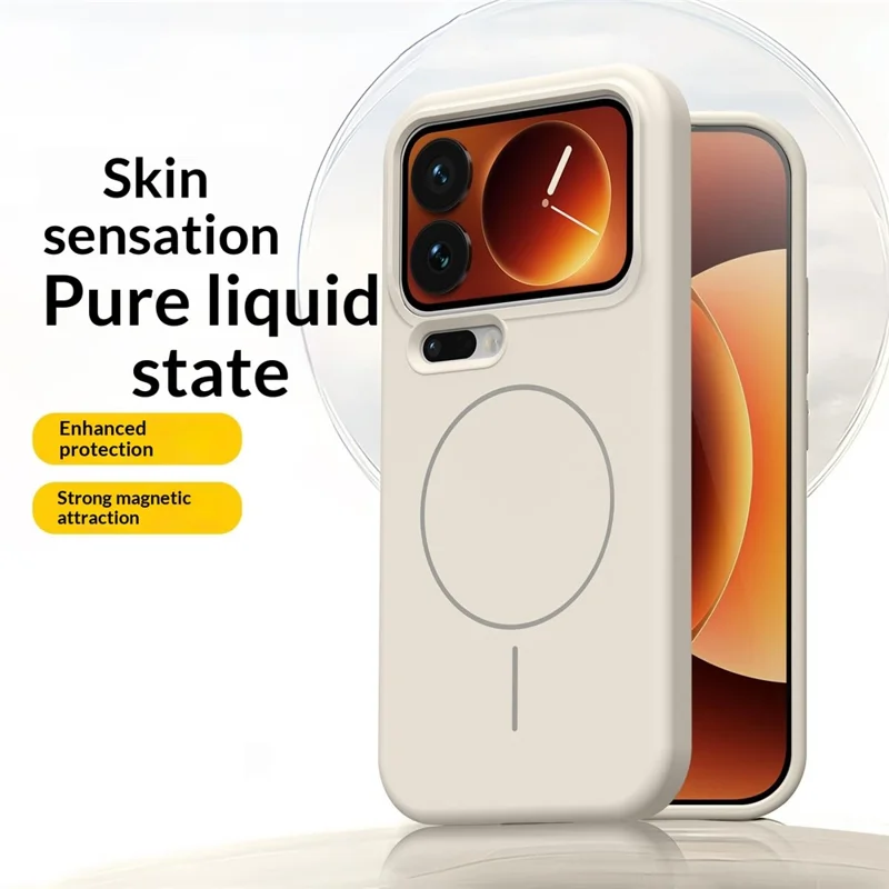 For Xiaomi 17 Pro Magnetic Case Skin-Friendly Liquid Silicone + PC Phone Cover - Antique White