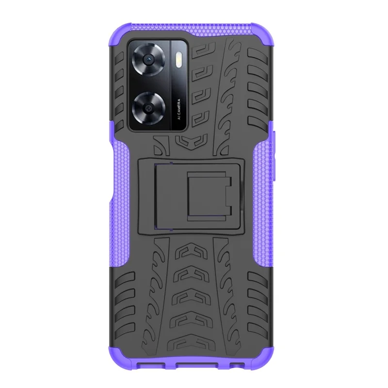 For Oppo A57 4G / A57s 4G Tyre Pattern Design PC+TPU Phone Back Case Drop-proof Kickstand Protective Cover - Purple