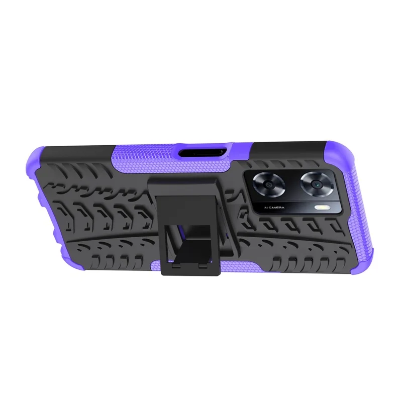 For Oppo A57 4G / A57s 4G Tyre Pattern Design PC+TPU Phone Back Case Drop-proof Kickstand Protective Cover - Purple