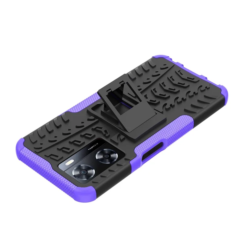 For Oppo A57 4G / A57s 4G Tyre Pattern Design PC+TPU Phone Back Case Drop-proof Kickstand Protective Cover - Purple