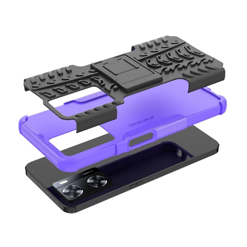 For Oppo A57 4G / A57s 4G Tyre Pattern Design PC+TPU Phone Back Case Drop-proof Kickstand Protective Cover - Purple