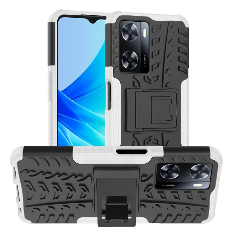 Para Oppo A57 4G Tire Pattern Design PC+TPU Teléfono Back Case de Gota Proporcionar Cubierta Protectora - Blanco