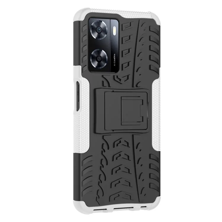 Para Oppo A57 4G Tire Pattern Design PC+TPU Teléfono Back Case de Gota Proporcionar Cubierta Protectora - Blanco