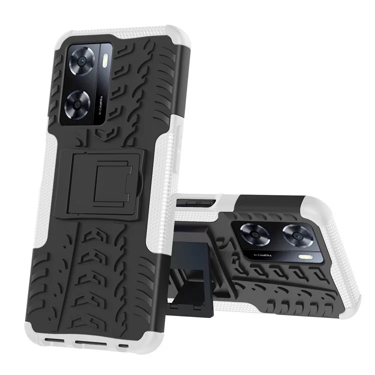 Para Oppo A57 4G Tire Pattern Design PC+TPU Teléfono Back Case de Gota Proporcionar Cubierta Protectora - Blanco
