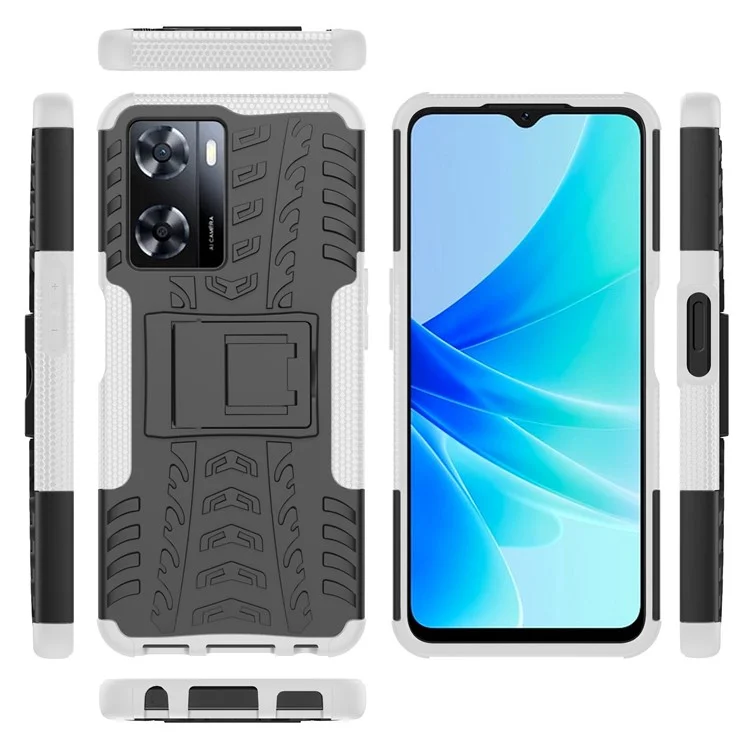 Para Oppo A57 4G Tire Pattern Design PC+TPU Teléfono Back Case de Gota Proporcionar Cubierta Protectora - Blanco
