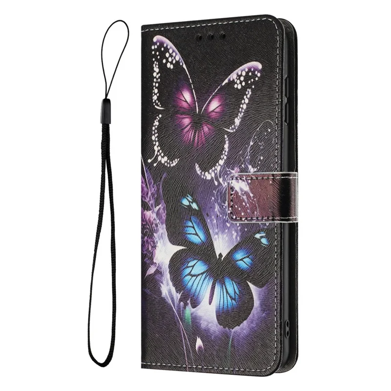 Bulk Purchasing For iPhone 17 Wallet Case Pattern Printing PU Leather Phone Cover with Lanyard - Two Butterflies
