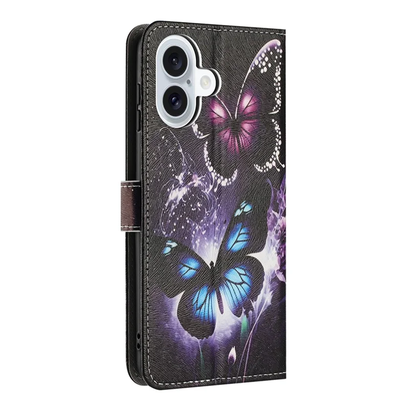 Bulk Purchasing For iPhone 17 Wallet Case Pattern Printing PU Leather Phone Cover with Lanyard - Two Butterflies
