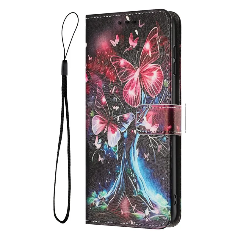 Hurtowa sprzedaż etui portfelowego na Xiaomi 15T, pokrowiec z nadrukiem motylów i drzewa, z linką, z syntetycznej skóry PU