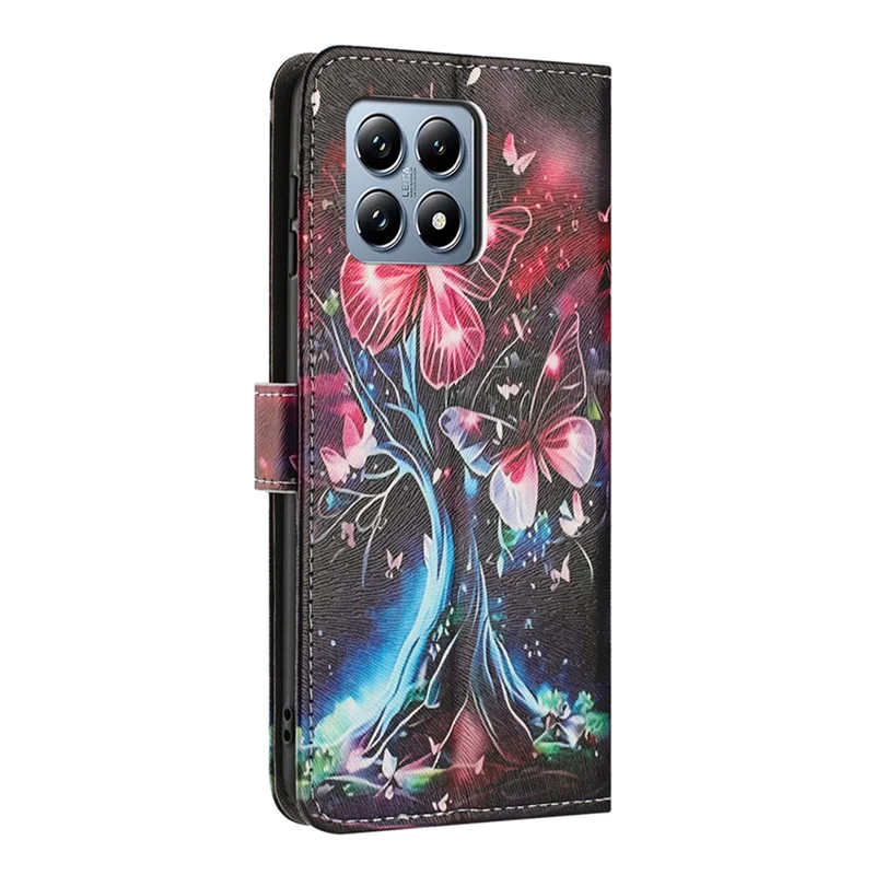 Hurtowa sprzedaż etui portfelowego na Xiaomi 15T, pokrowiec z nadrukiem motylów i drzewa, z linką, z syntetycznej skóry PU