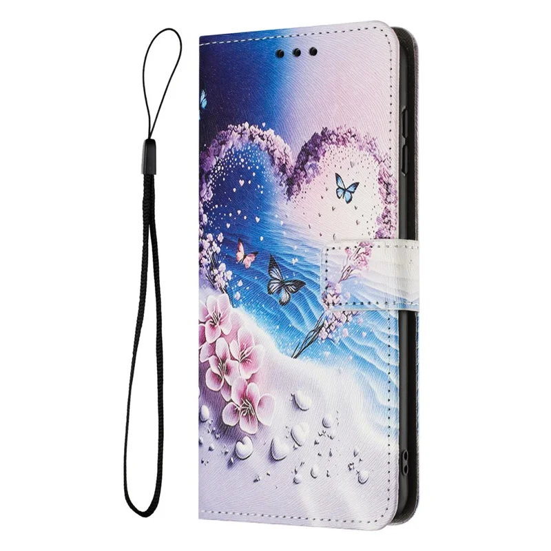 Acquisto all'ingrosso per custodia portafoglio Xiaomi Redmi 15 4G (UE) (171 mm) con stampa motivo, cover in pelle PU con laccetto - Cuore Farfalla