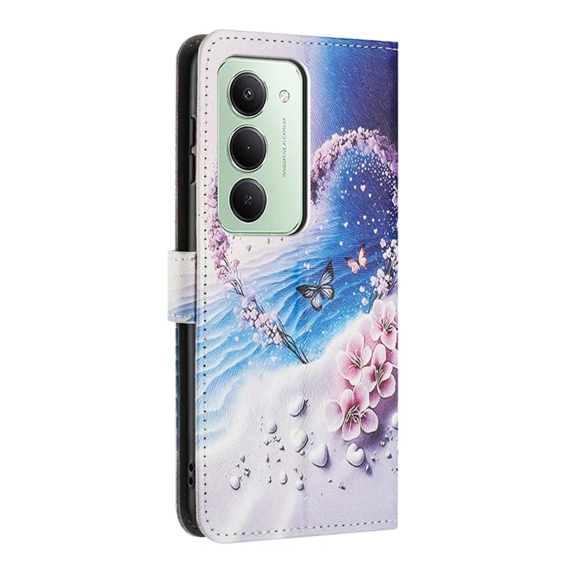 Acquisto all'ingrosso per custodia portafoglio Xiaomi Redmi 15 4G (UE) (171 mm) con stampa motivo, cover in pelle PU con laccetto - Cuore Farfalla