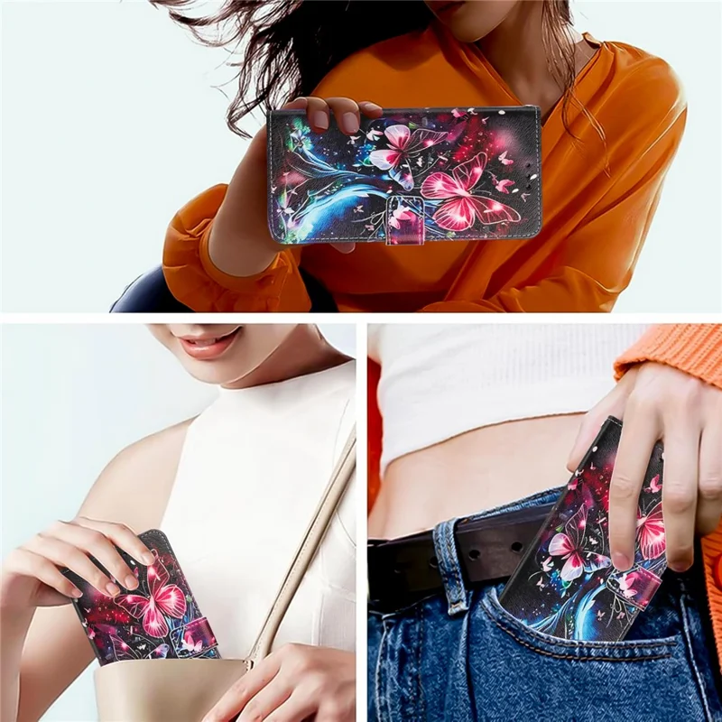 Håndkøb til Samsung Galaxy S25 Edge Wallet Case med mønstertryk, PU-læder telefonbeskyttelse med snor - Butterfly Tree