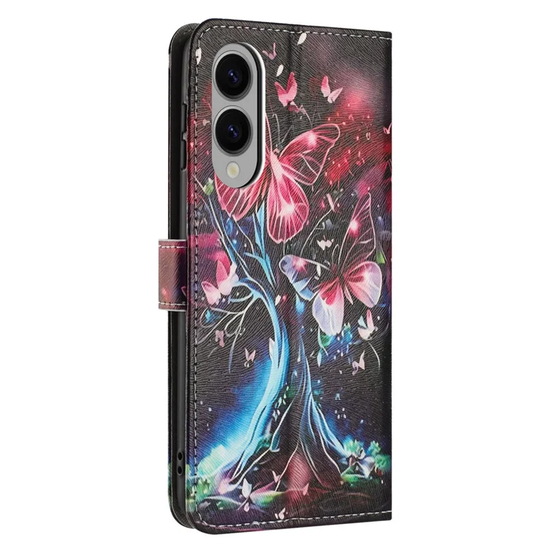 Håndkøb til Samsung Galaxy S25 Edge Wallet Case med mønstertryk, PU-læder telefonbeskyttelse med snor - Butterfly Tree