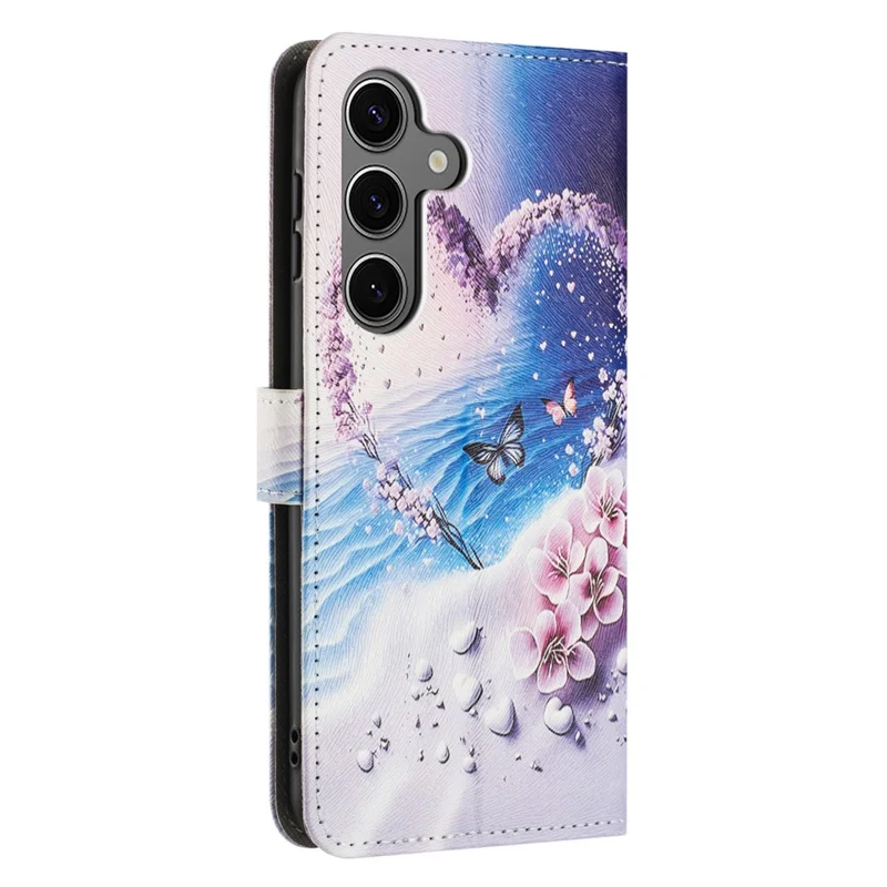 Bulk Purchasing For Samsung Galaxy S25+ / S24+ Wallet Case Pattern Printing PU Leather Phone Cover with Lanyard - Heart Butterfly