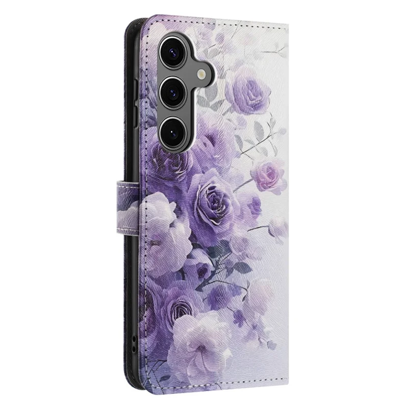 Оптовая продажа чехла-кошелька для Samsung Galaxy S25 / S24 с рисунком, чехол из искусственной кожи с ремешком — пурпурная роза