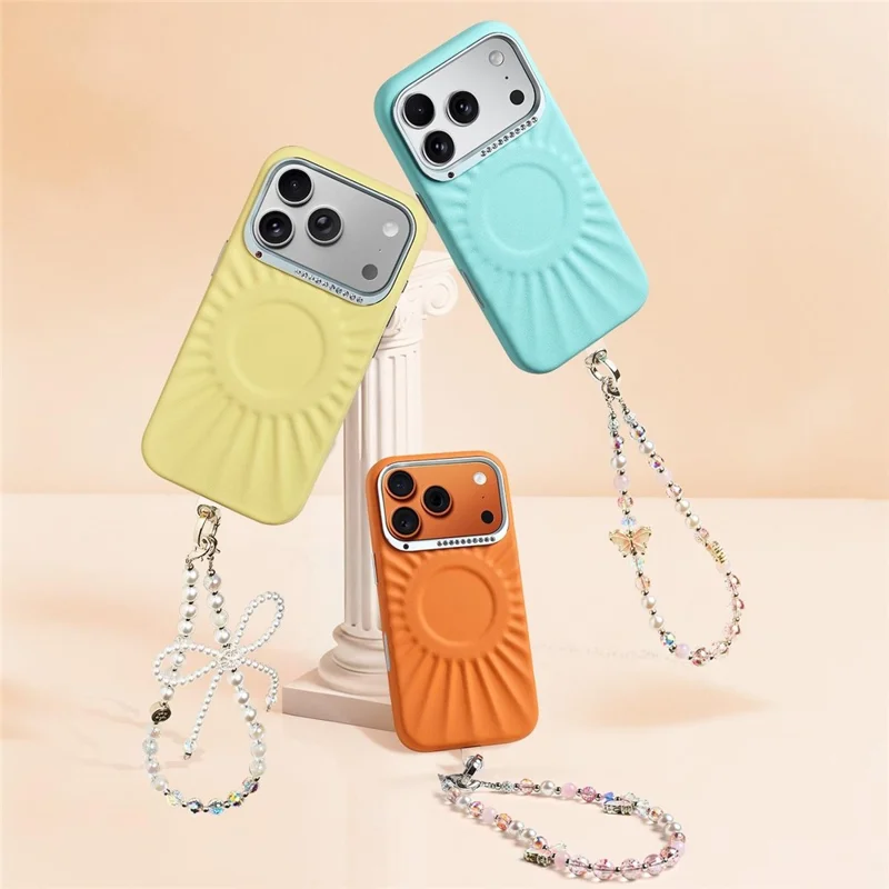 JAUCASE Coque pour iPhone 17 Pro Max Compatible avec MagSafe Cadre de lentille métallique décoré de strass Coque arrière en PU + TPU - Blanc