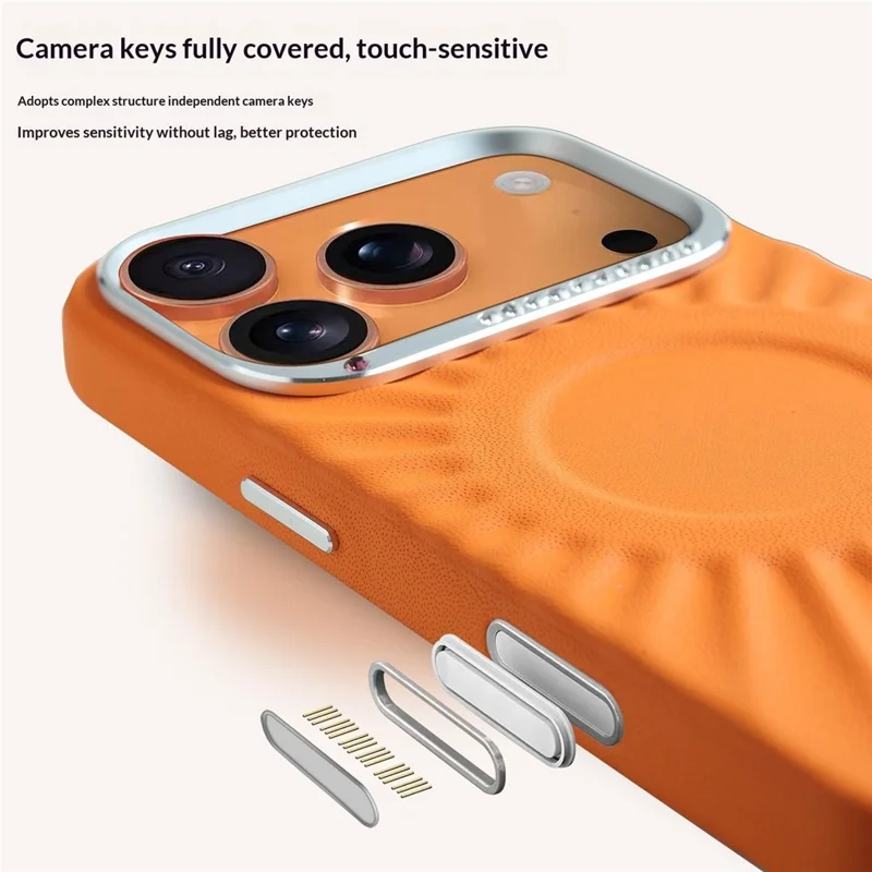 JAUCASE Чехол для iPhone 17 Pro Совместим с MagSafe Рамка камеры с имитацией бриллиантов Металлическая рамка объектива Задняя панель из искусственной кожи PU + ТПУ - Оранжевый