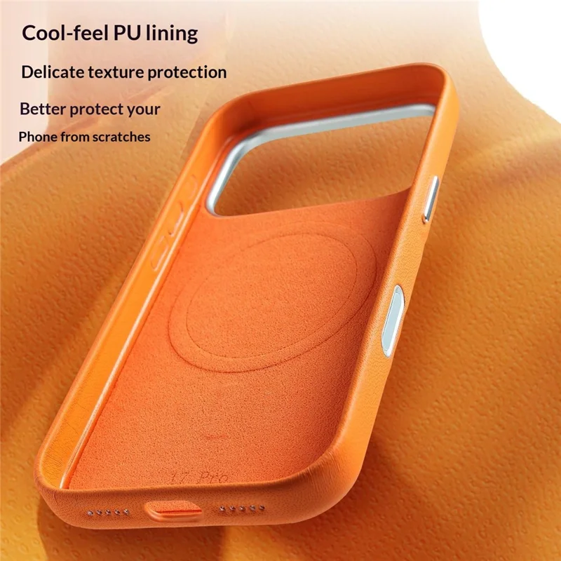 JAUCASE Чехол для iPhone 17 Pro Совместим с MagSafe Рамка камеры с имитацией бриллиантов Металлическая рамка объектива Задняя панель из искусственной кожи PU + ТПУ - Оранжевый