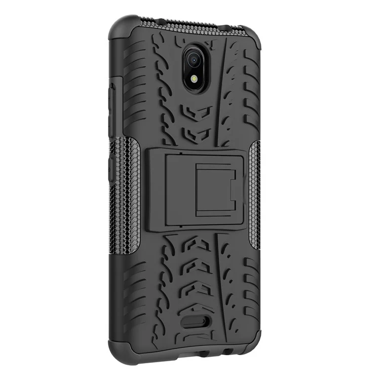 Para Nokia C100 4G Hard PC+TPU Tires Style Fall Rugged Phase Case Kickstand Anti-Slip Shock a Prueba de Choque - Negro