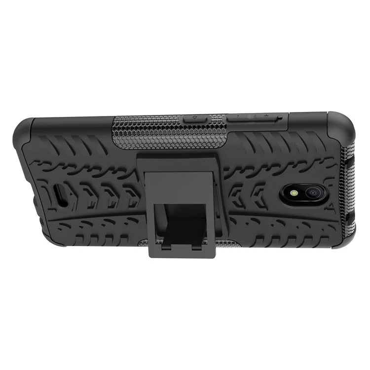 Para Nokia C100 4G Hard PC+TPU Tires Style Fall Rugged Phase Case Kickstand Anti-Slip Shock a Prueba de Choque - Negro