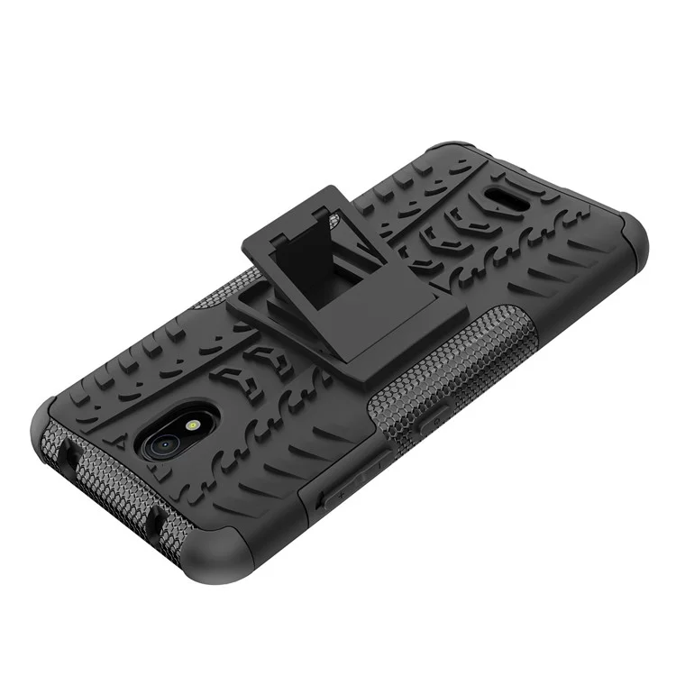 Para Nokia C100 4G Hard PC+TPU Tires Style Fall Rugged Phase Case Kickstand Anti-Slip Shock a Prueba de Choque - Negro