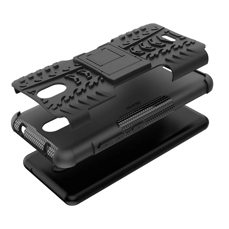 Para Nokia C100 4G Hard PC+TPU Tires Style Fall Rugged Phase Case Kickstand Anti-Slip Shock a Prueba de Choque - Negro