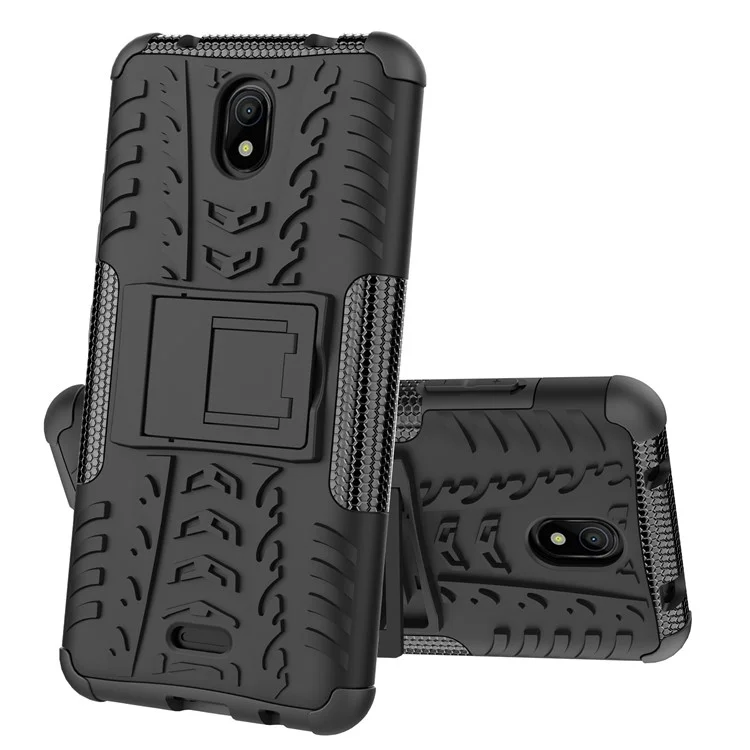 Para Nokia C100 4G Hard PC+TPU Tires Style Fall Rugged Phase Case Kickstand Anti-Slip Shock a Prueba de Choque - Negro