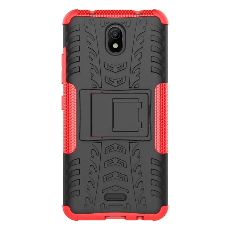 For Nokia C100 4G Hard PC+TPU Tires Style Cool Rugged Phone Case Kickstand Anti-Slip Shockproof Cover - Red