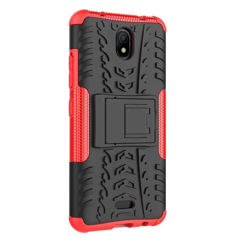 For Nokia C100 4G Hard PC+TPU Tires Style Cool Rugged Phone Case Kickstand Anti-Slip Shockproof Cover - Red