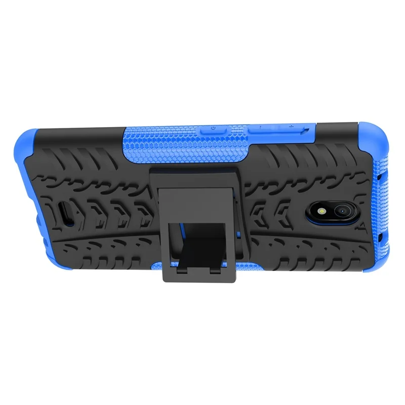 For Nokia C100 4G Hard PC+TPU Tires Style Cool Rugged Phone Case Kickstand Anti-Slip Shockproof Cover - Blue