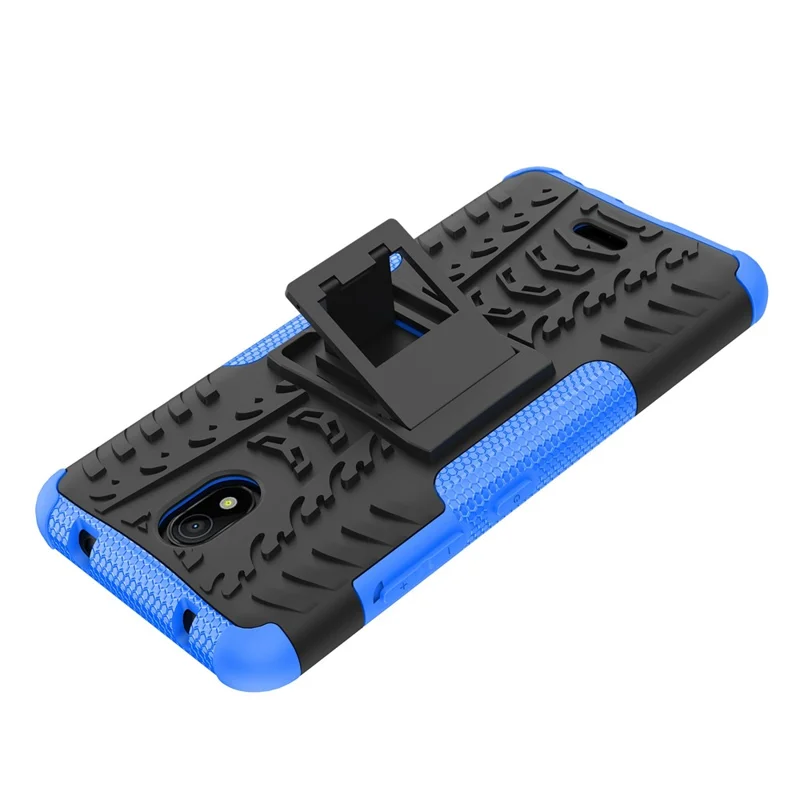For Nokia C100 4G Hard PC+TPU Tires Style Cool Rugged Phone Case Kickstand Anti-Slip Shockproof Cover - Blue