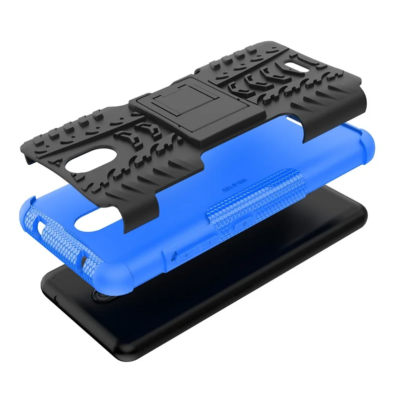 For Nokia C100 4G Hard PC+TPU Tires Style Cool Rugged Phone Case Kickstand Anti-Slip Shockproof Cover - Blue