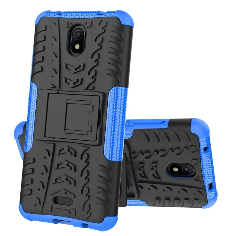 For Nokia C100 4G Hard PC+TPU Tires Style Cool Rugged Phone Case Kickstand Anti-Slip Shockproof Cover - Blue