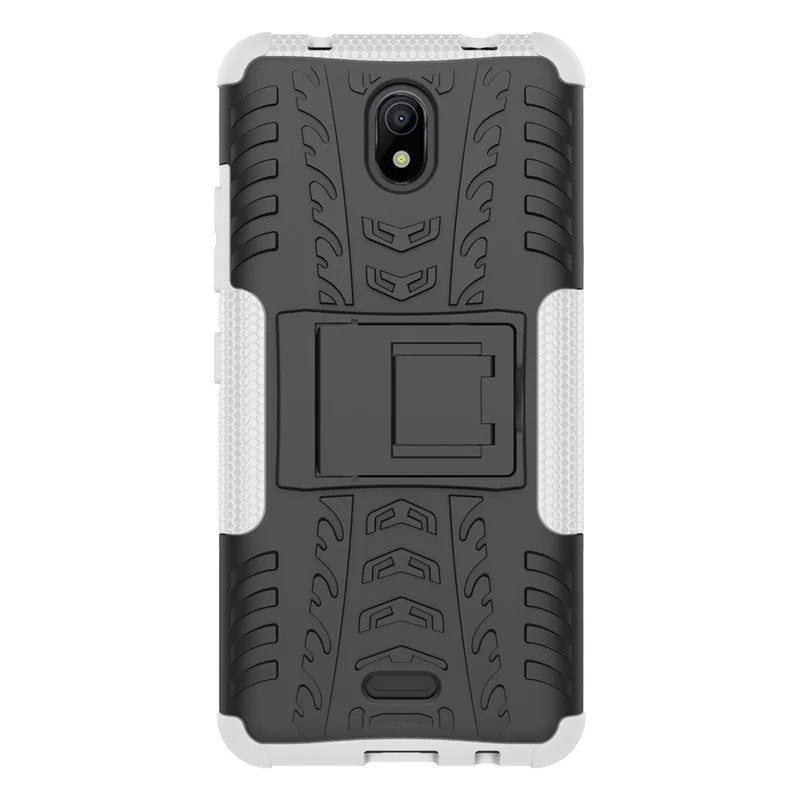 For Nokia C100 4G Hard PC+TPU Tires Style Cool Rugged Phone Case Kickstand Anti-Slip Shockproof Cover - White
