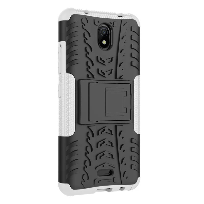 For Nokia C100 4G Hard PC+TPU Tires Style Cool Rugged Phone Case Kickstand Anti-Slip Shockproof Cover - White