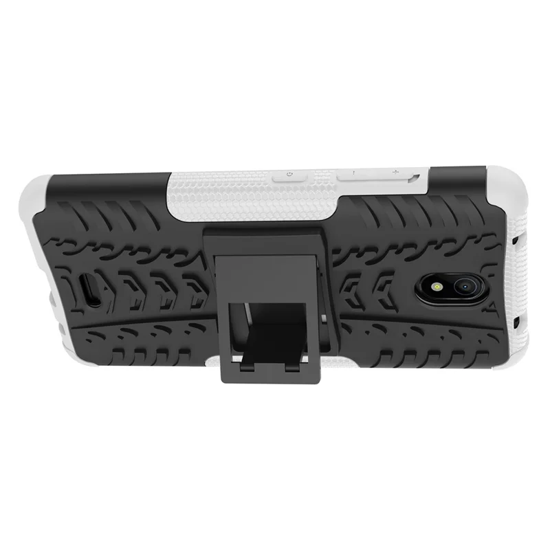For Nokia C100 4G Hard PC+TPU Tires Style Cool Rugged Phone Case Kickstand Anti-Slip Shockproof Cover - White